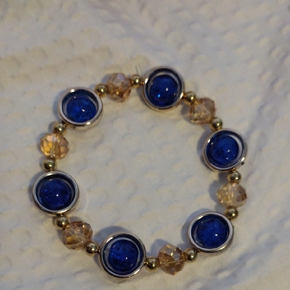 Vibrant Blue and Yellow Beaded Bracelet - Picture 4 of 4